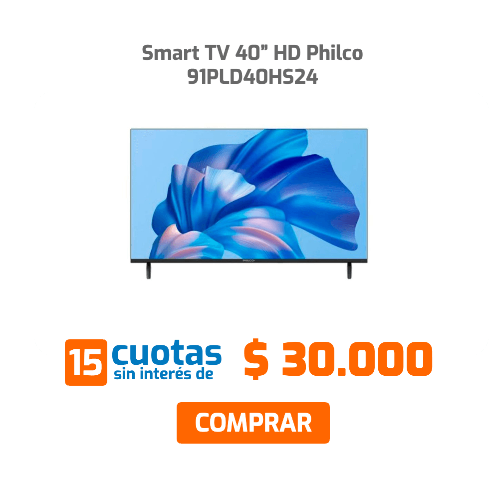 Smart TV 40" HD Philco 91PLD40HS24 15 cuotas sin interés de $30.000 COMPRAR